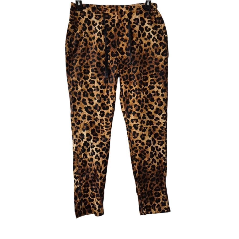OVERLOVER Yucca Tan Leopard Tie Waist Cotton Drawstring Pants Size 27